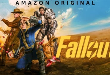 Promo image of Fallout Season One by Amazon Studios, showing Vault Dweller Lucy, Brotherhood recruit Maximus, and bounty hunter Cooper Howard.